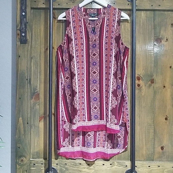 RACHEL ROY TUNIC SLEEVELESS TOP NEW SIZE LARGE BOHO FESTIVAL RESORTWEAR COLORFUL - Picture 1 of 6